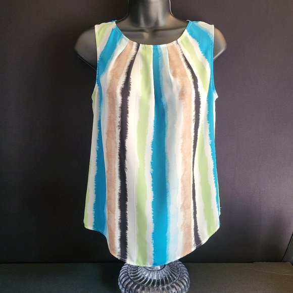 WORTHINGTON Womens Size XS Sleeveless Blouse, White w/ Colorful Stripes, EUC - Picture 1 of 10